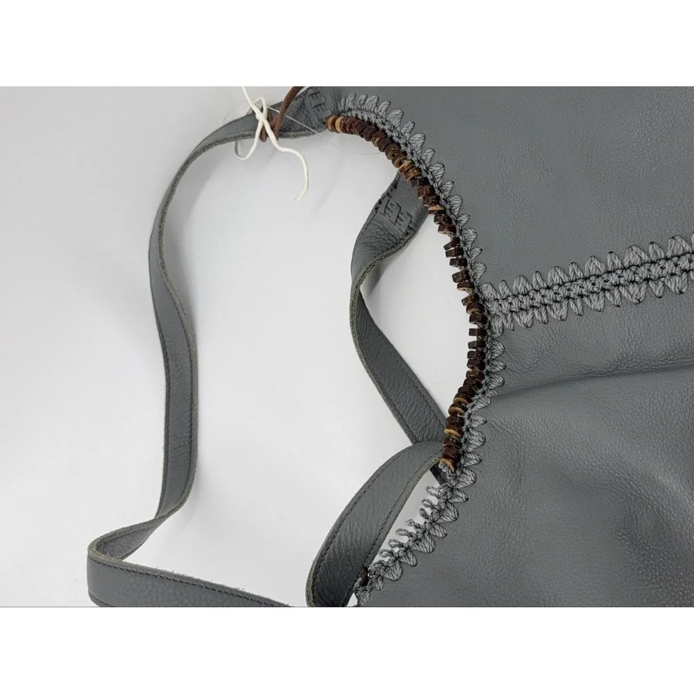 The Sak Huntley Hobo Bag Gray Leather Medium Western Crochet Tassel Read